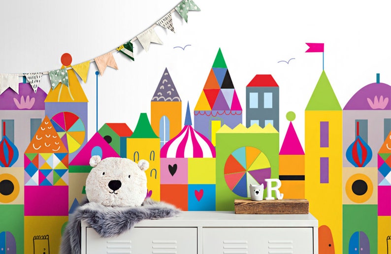 Cartoon City Wall Mural Kids Wall Mural Cityscape Wall Murals for Kids Murals for Walls Cityscape Town Wall Mural Peel and Stick Kids