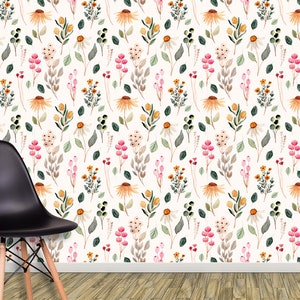 Floral Wallpaper Peel and Stick, Botanical Wallpaper Vintage, Herb Watercolor Flower Wallpaper Self Adhesive Removable, Wildflower Wallpaper