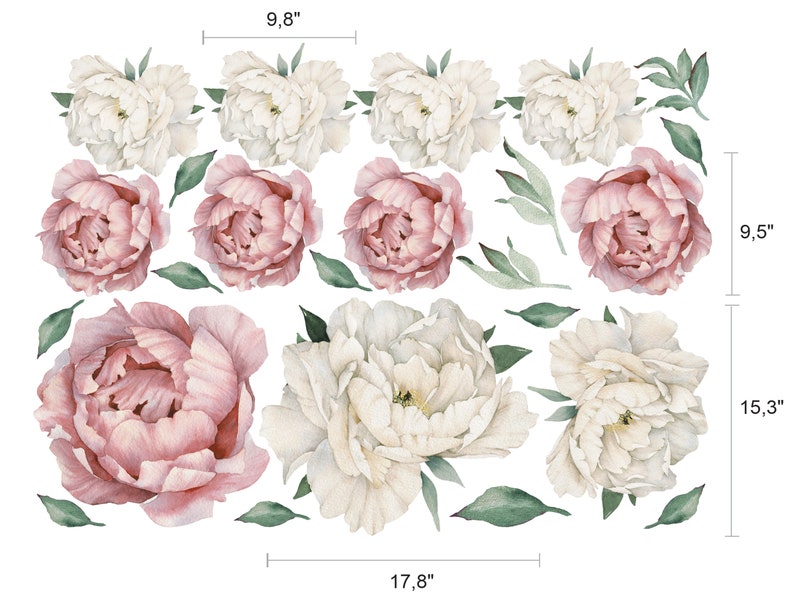 Peony Wall Decal Flower Wall Decal Floral Wall Decals Peony Etsy