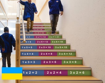 Large multiplication chart, Math school decor, Math facts multiplication, Math decals for Stairs, stair riser school decal, interior decor