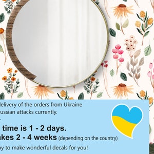 May include: A blue background with a yellow and blue heart, representing the Ukrainian flag. The text reads: "Regarding the delivery of the orders from Ukraine which is under russian attacks currently. I'll do my best - Producing time is 1 - 2 days. Delivery takes 2 - 4 weeks (depending on the country) I would be happy to make wonderful decals for you!"
