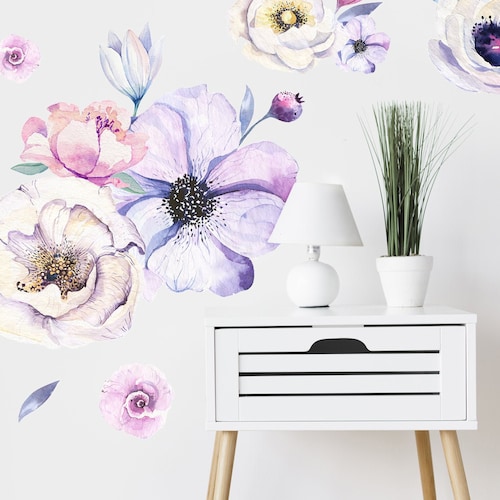 Purple Floral Nursery Decor Peony Wall Stickers Flower Etsy