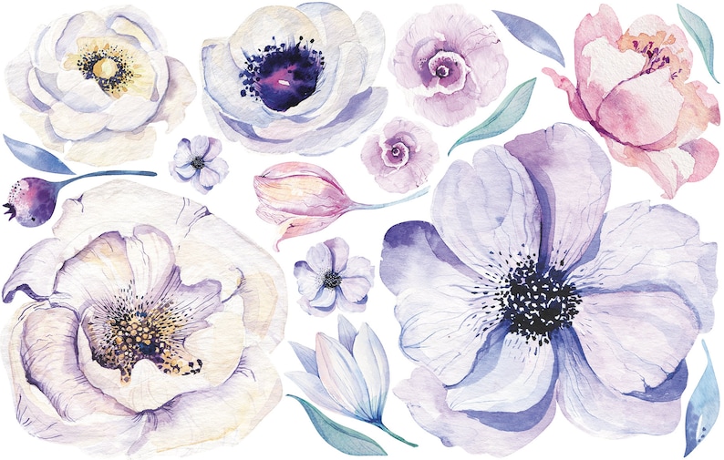 Purple Floral Wall Decals Peony Flower Wall Decals Nursery Etsy