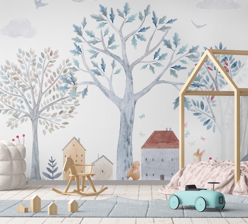 Forest Wallpaper Nursery or Girls Room Woodland Wallpaper Etsy