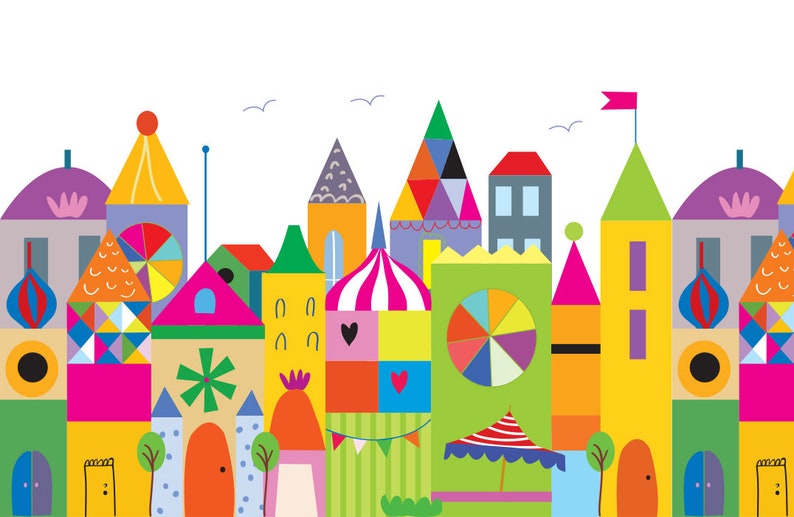 Cartoon City Wall Mural Kids Wall Mural Cityscape Wall Murals for Kids Murals for Walls Cityscape Town Wall Mural Peel and Stick Kids