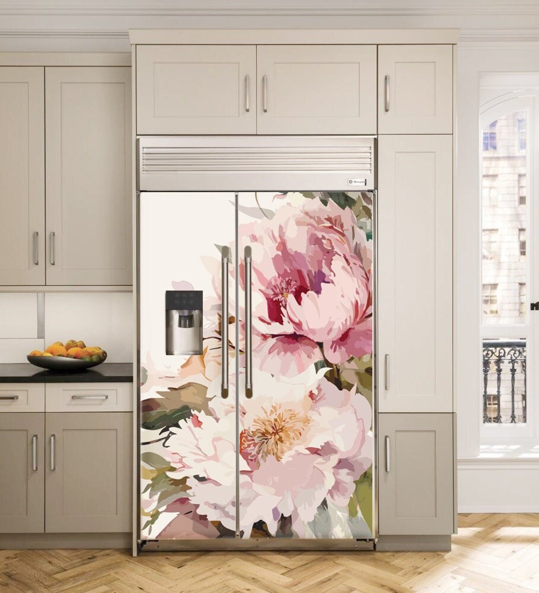 Peony Fridge Wrap Vintage Floral Boho Refrigerator Wrap Vinyl Side by