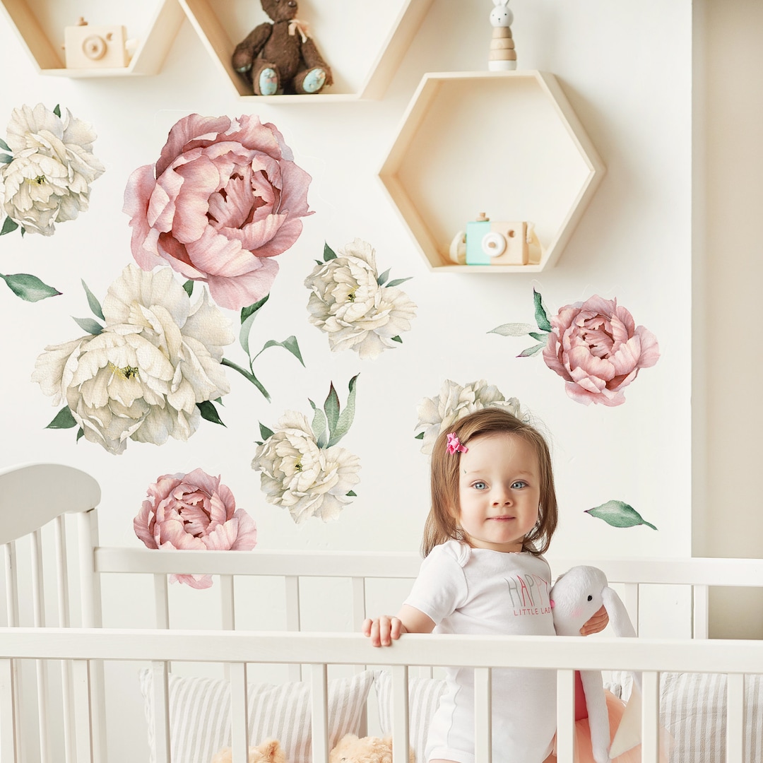 Peony Flower Wall Decals Nursery, Floral Wall Decals, Flower Wall ...