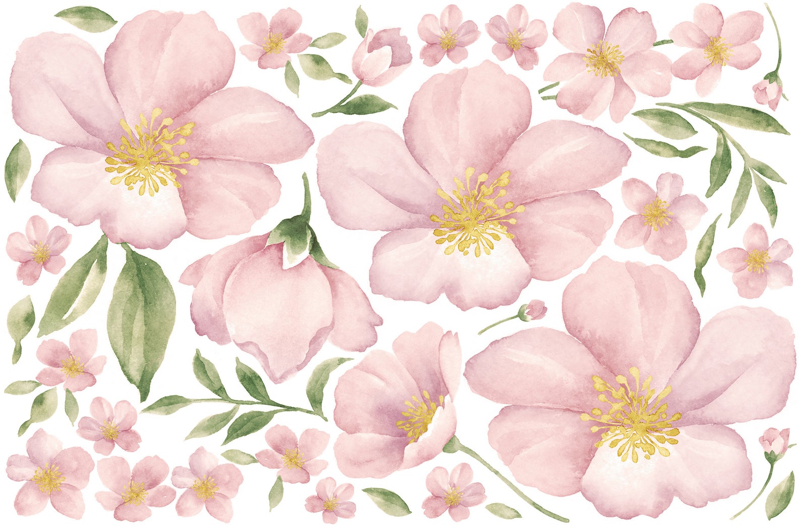 Pastel Flower Wall Decal Watercolor Flowers Wall Decals Pink Etsy