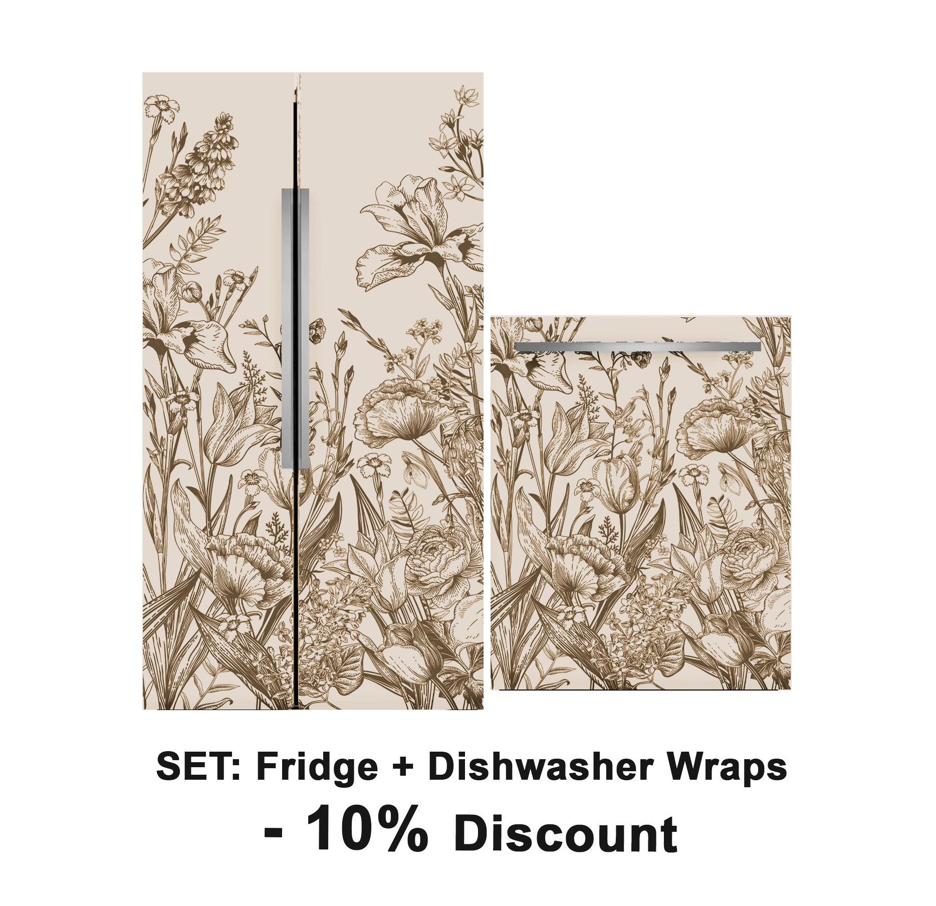 Vintage Floral Fridge Wrap Beige, Removable French Door Refrigerator ...