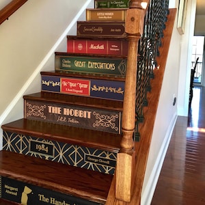 Custom Book Title Stair Decals, Staircase Decals Vinyl