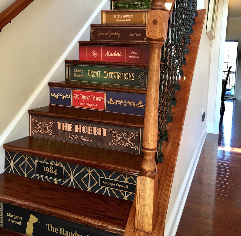 Custom Book Title Stair Decals, Staircase Decals Vinyl