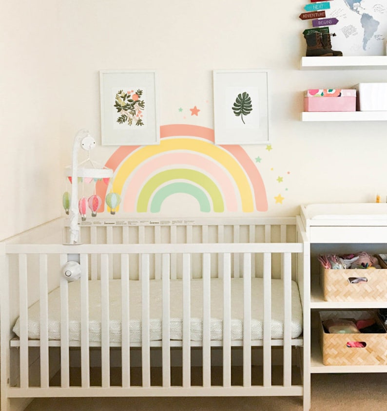 Rainbow Decals for Girl Room Pastel Rainbow Wall Decal Etsy