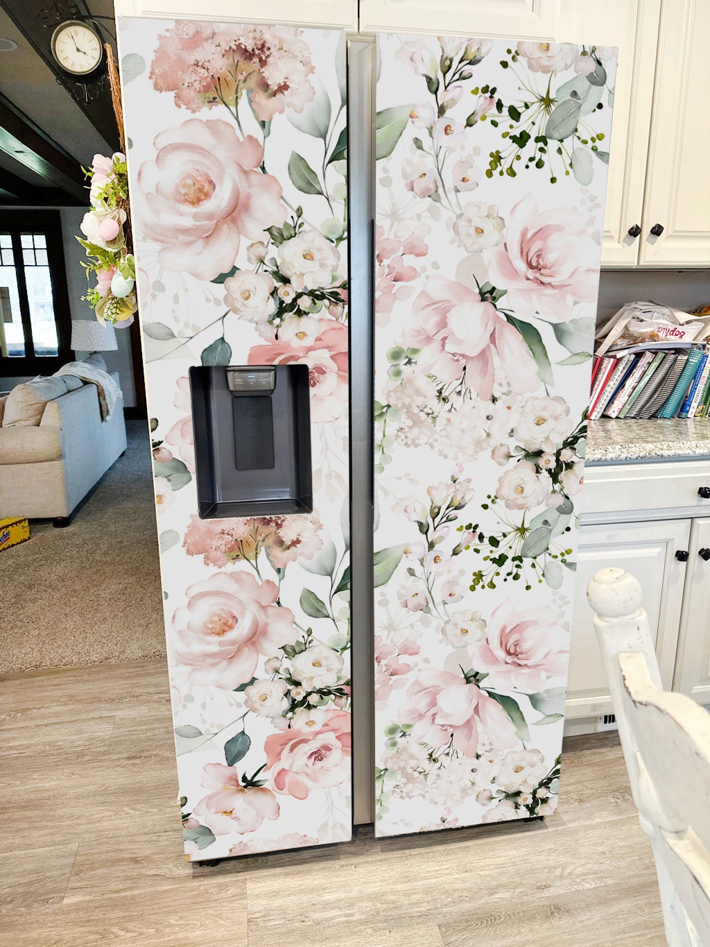 Fridge Wrap Vinyl Floral Pastel Refrigerator Wrap Side by Side Top ...