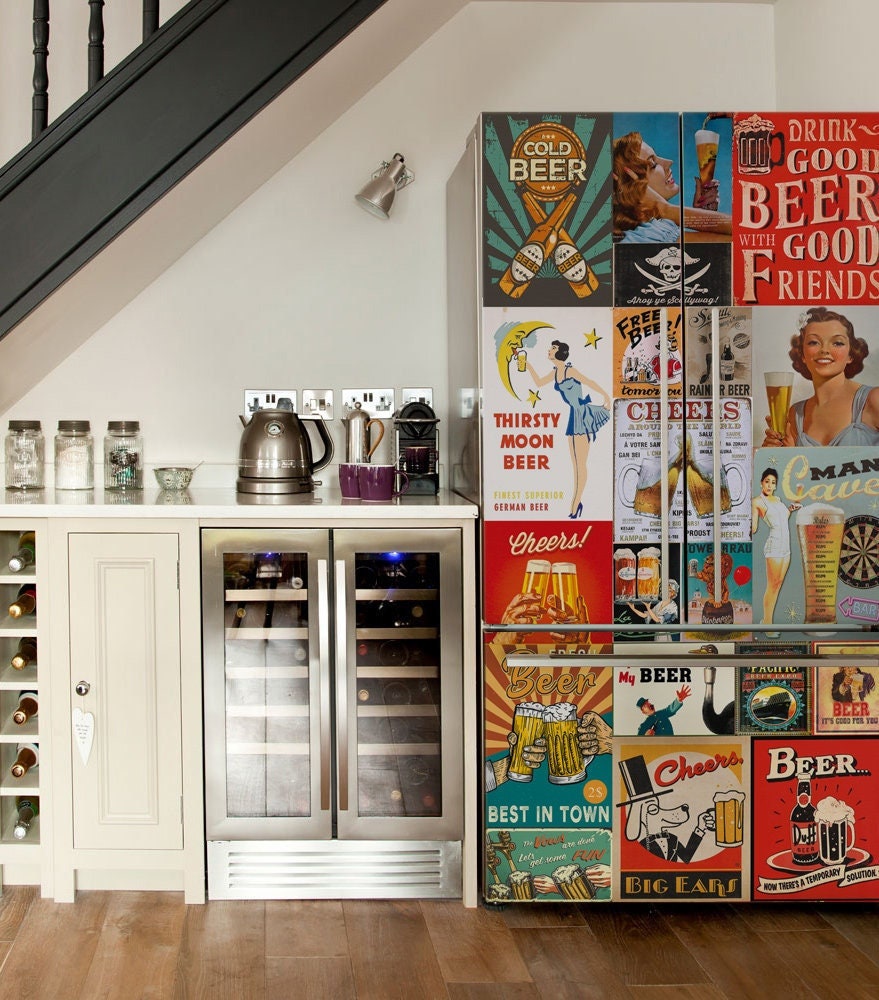 Beer Fridge Wrap, Refrigerator Wrap Beer Vinyl Decals Vintage Stickers ...