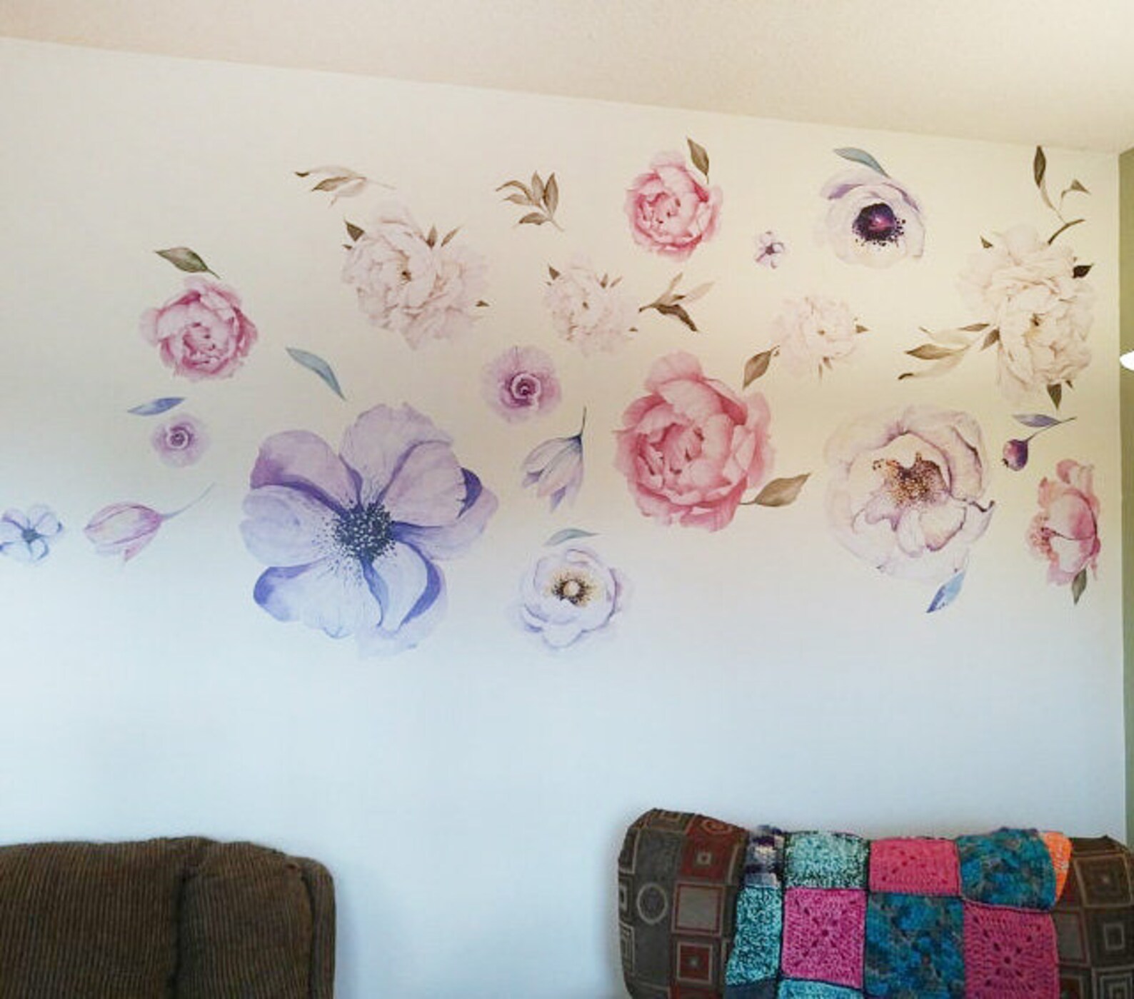 Purple Floral Wall Decals Peony Flower Wall Decals Nursery - Etsy