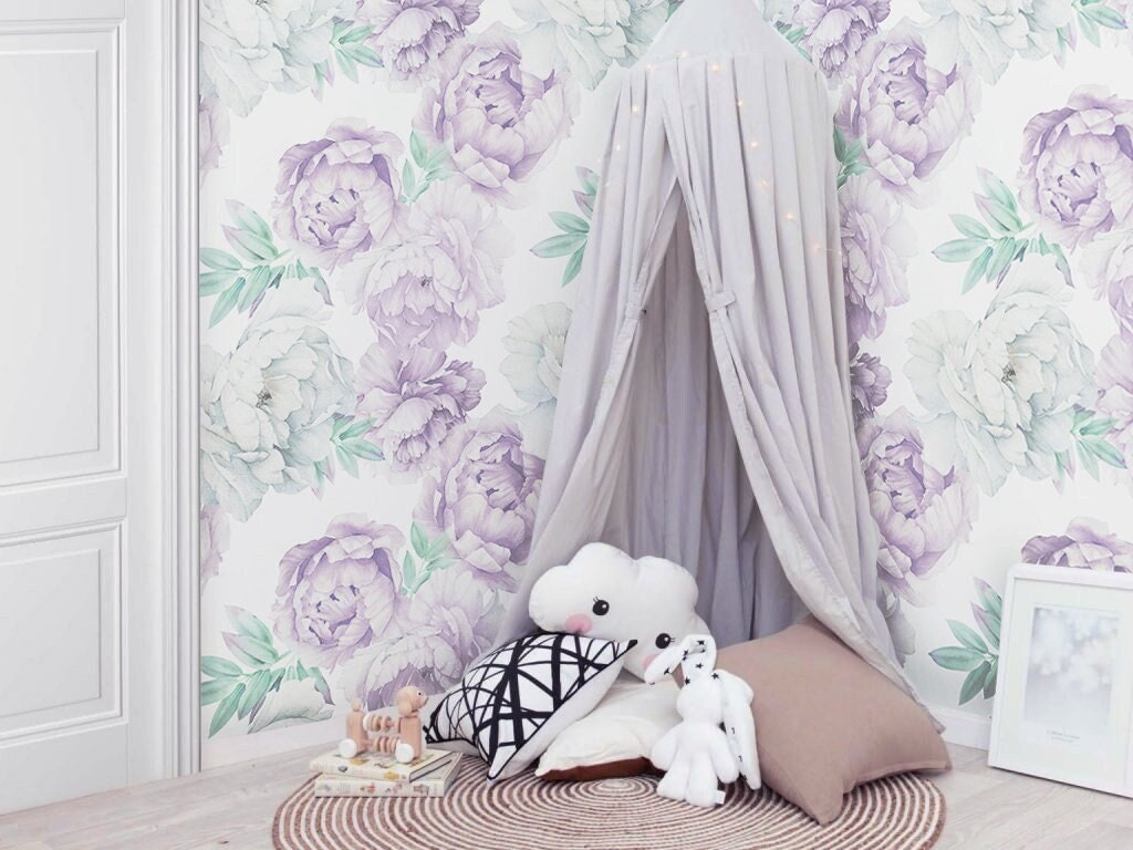 Purple Peony Wallpaper for Nursery Peony Flower Vinyl - Etsy
