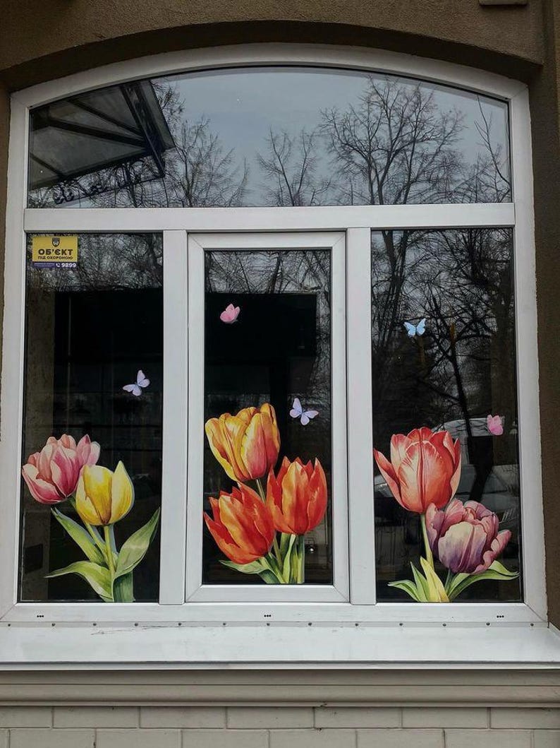 Spring Flower Window Decal, Tulips Window Stickers Decoration, Сoffee ...