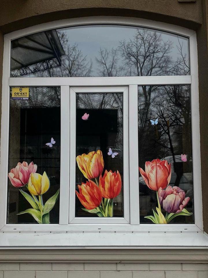 Spring Flower Window Decal, Tulips Window Stickers Decoration, Сoffee ...