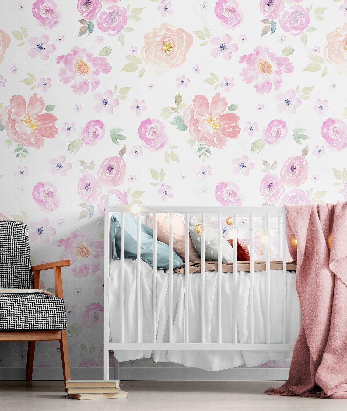 Pink Floral Wallpaper Nursery Flower Wallpaper Peel & Stick - Etsy