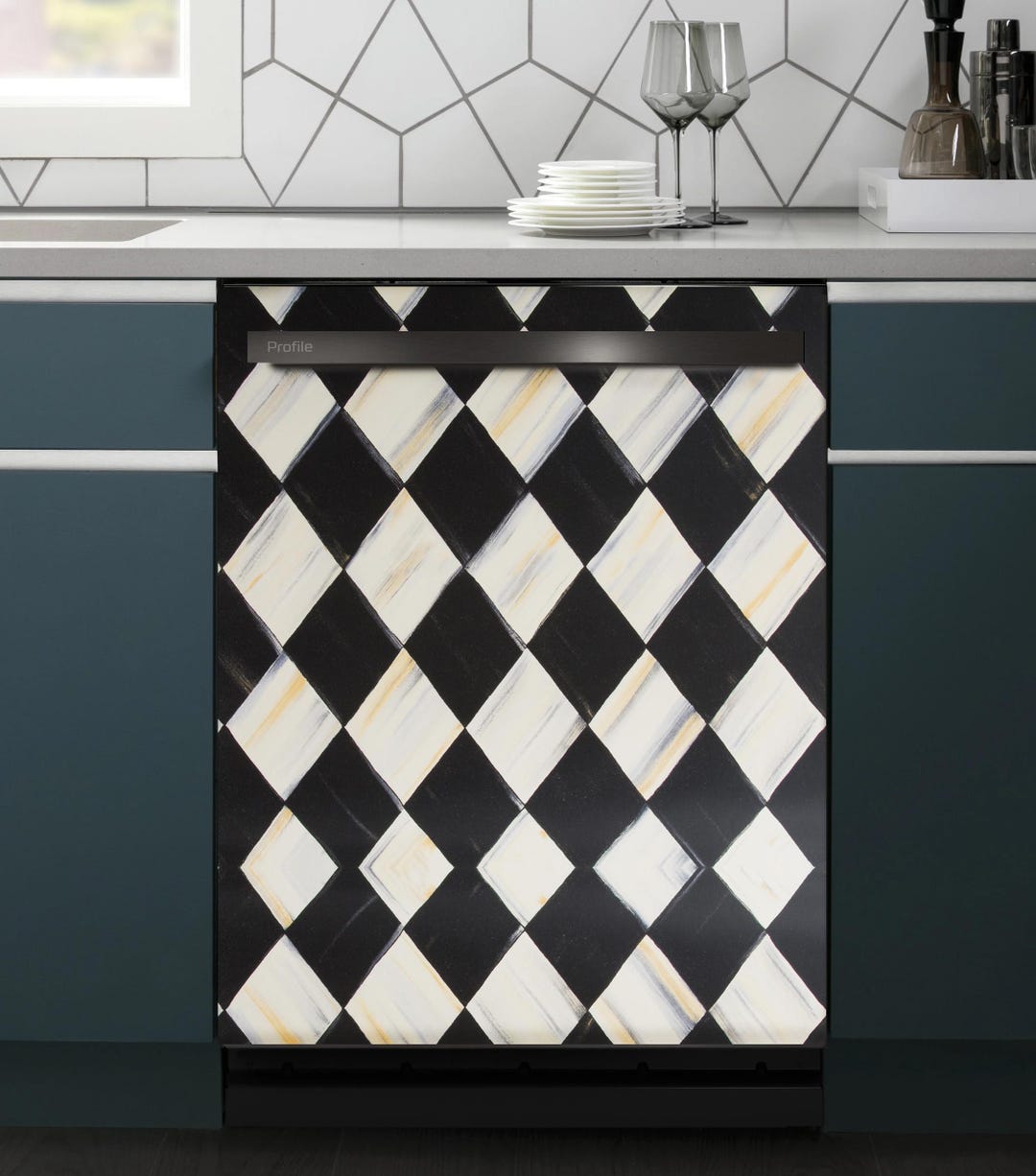 Dishwasher Magnet Cover Black & White Geometric, Magnetic Dishwasher ...