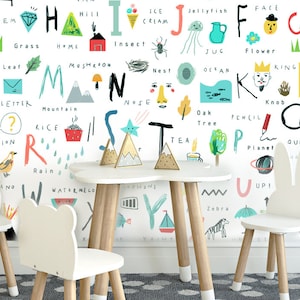 Alphabet Wallpaper for Kids Room, Kids Playroom Wallpaper, Wallpaper for Nursery, ABC Wall Mural, Self Adhesive Wallpaper, Colorful Wallpaper for kids