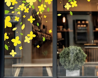 Spring Flower Window Decal, Floral Easter Shop Retail Window Display Decor, Spring Window Clings, Window Decorations, Commerce Cafe Decal