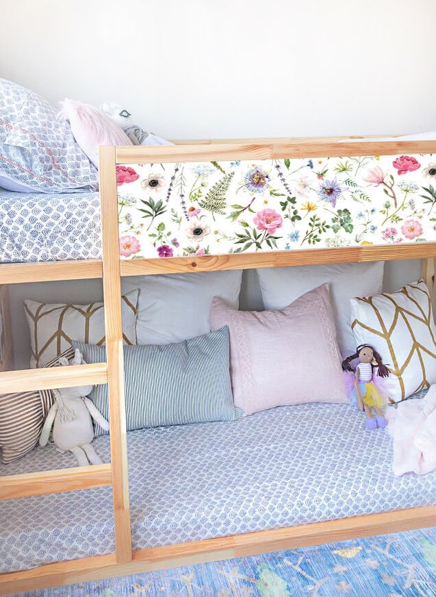 KURA BED decal Girls Floral, Ikea kura bed Wild Flowers Stickers, Decals for Kura Bed, Kura Bed Decorations, Wraps for Kura Bed, Kura Covers