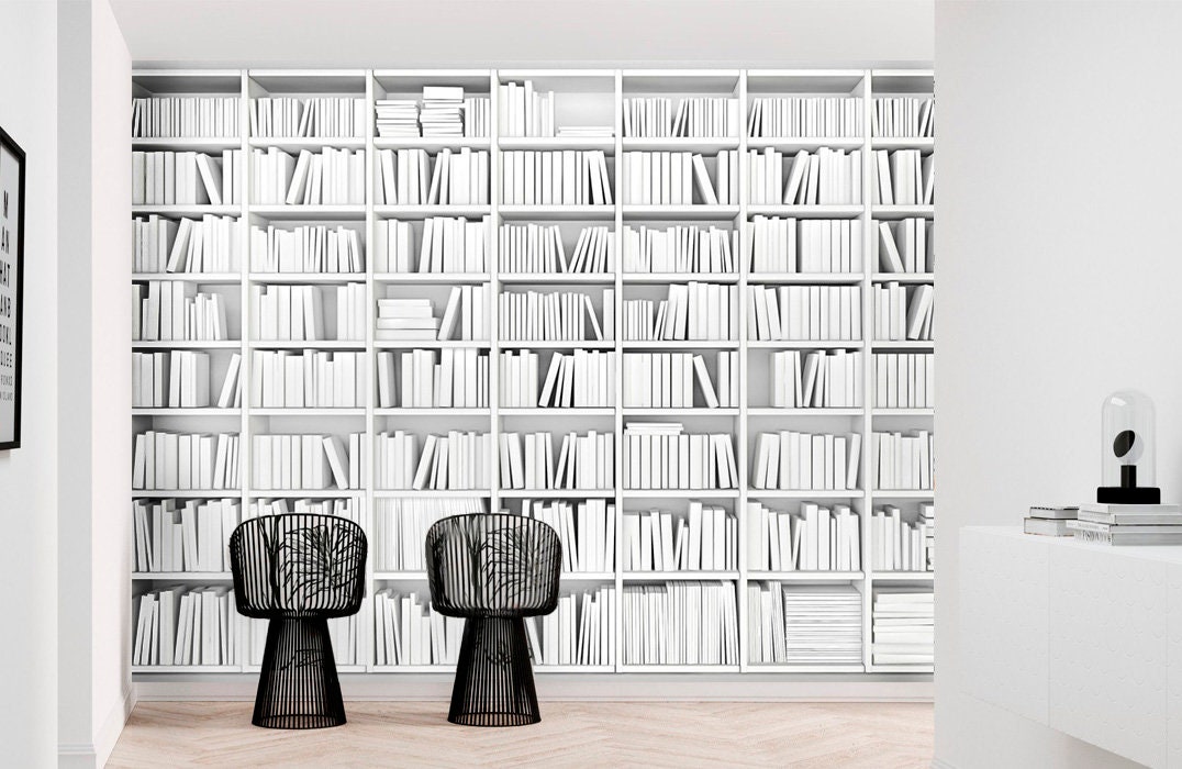 Black and White Bookcase Wallpaper Minimalist Peel and Stick Etsy Canada