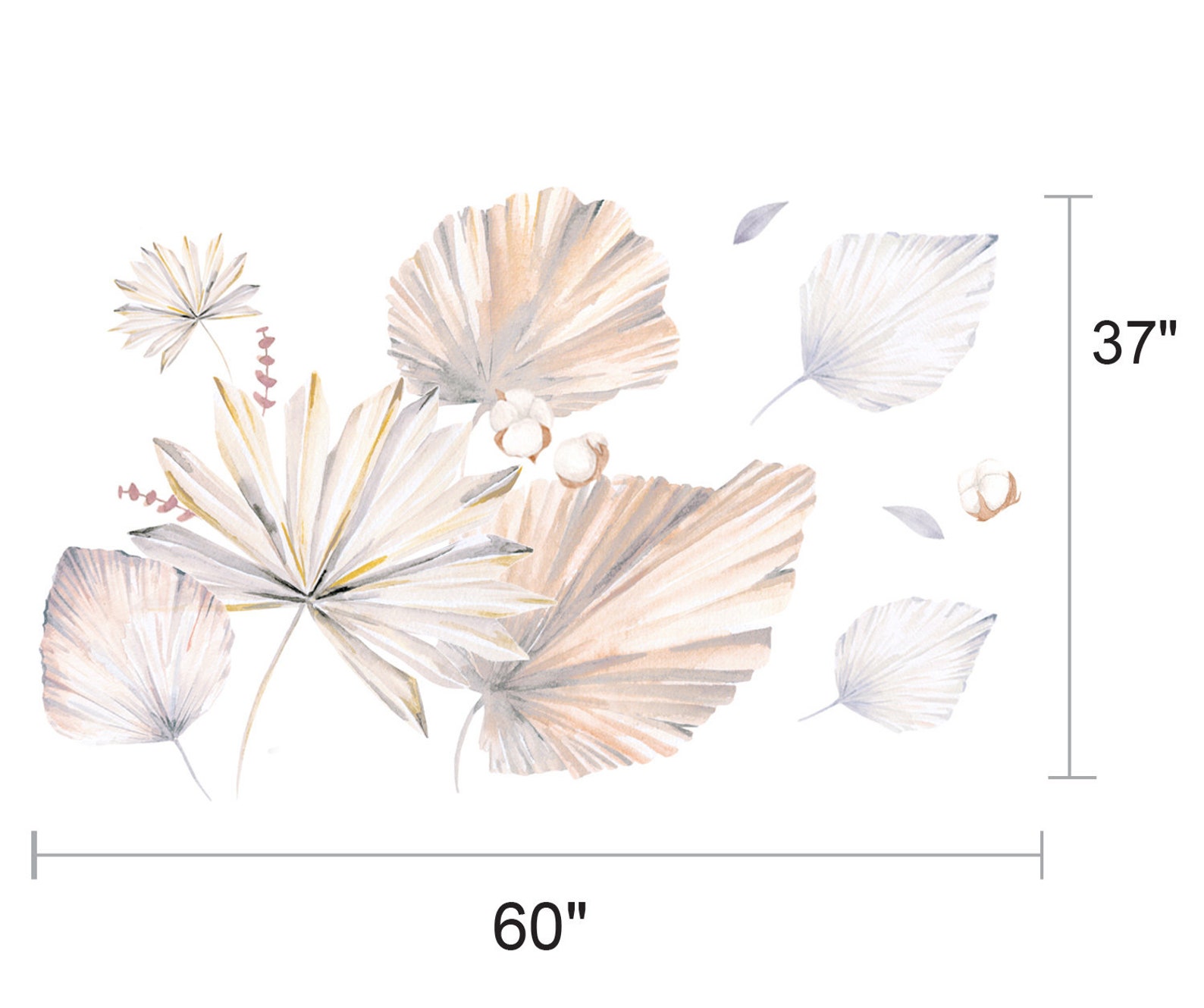 Boho Leaves Wall Decal for Bedroom, Boho Floral Wall Decals Nursery ...