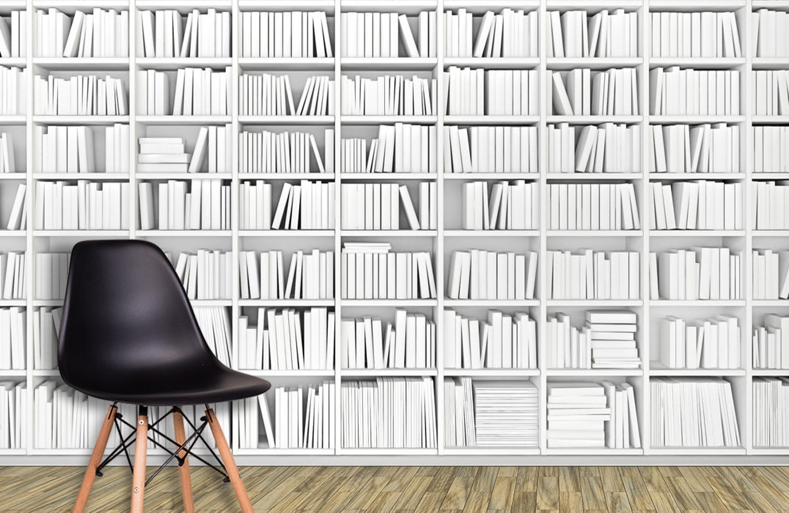 Black and White Bookcase Wallpaper Minimalist Peel and Stick Etsy