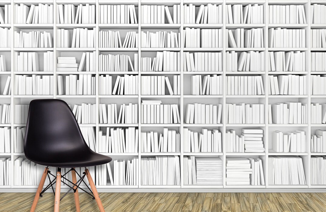 Black and White Bookcase Wallpaper Minimalist Peel and Stick | Etsy