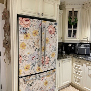 Boho Fridge Wrap Vintage Floral Refrigerator Wrap Vinyl Side by Side ...