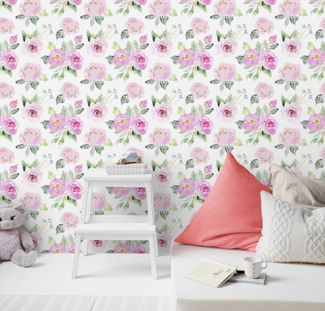 Watercolor Flowers Wallpaper, Floral Wallpaper Nursery for Girls Room ...