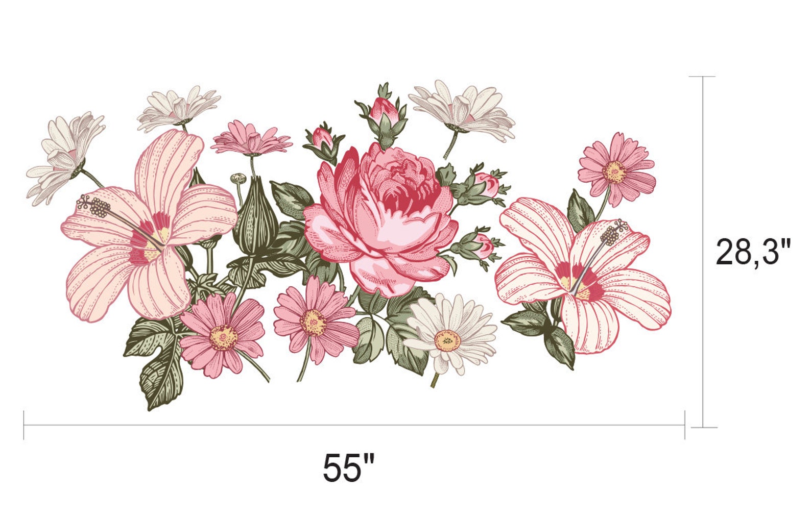 Floral Wall Decals Nursery Pink Flower Wall Decal for Girl Etsy