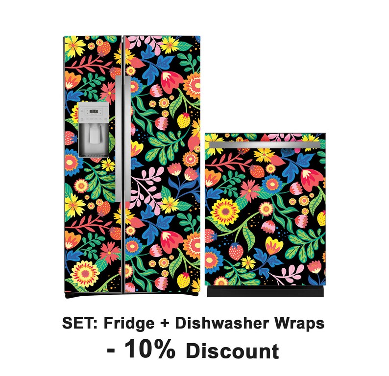 Refrigerator Wrap Side by Side Fridge Wrap Vinyl Floral Etsy