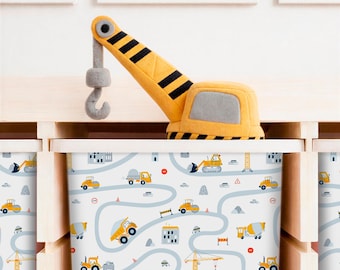 IKEA Trofast Storage Box Decals, Cars Stickers for Kids Toy Storage & Organization, Construction Trofast Bin Vinyl Wrap for Boys Room
