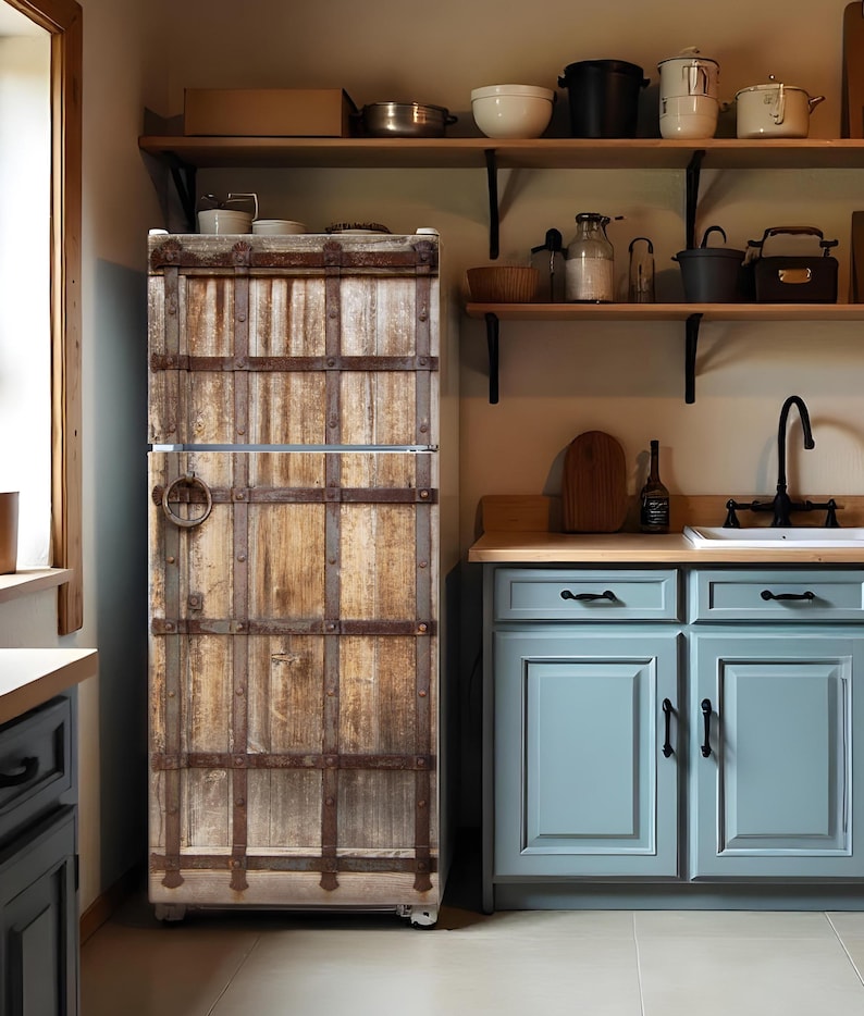 Rustic Fridge Old Wood Fridge Wrap, Farmhouse Vintage Refrigerator Wrap Vinyl Side-by ...