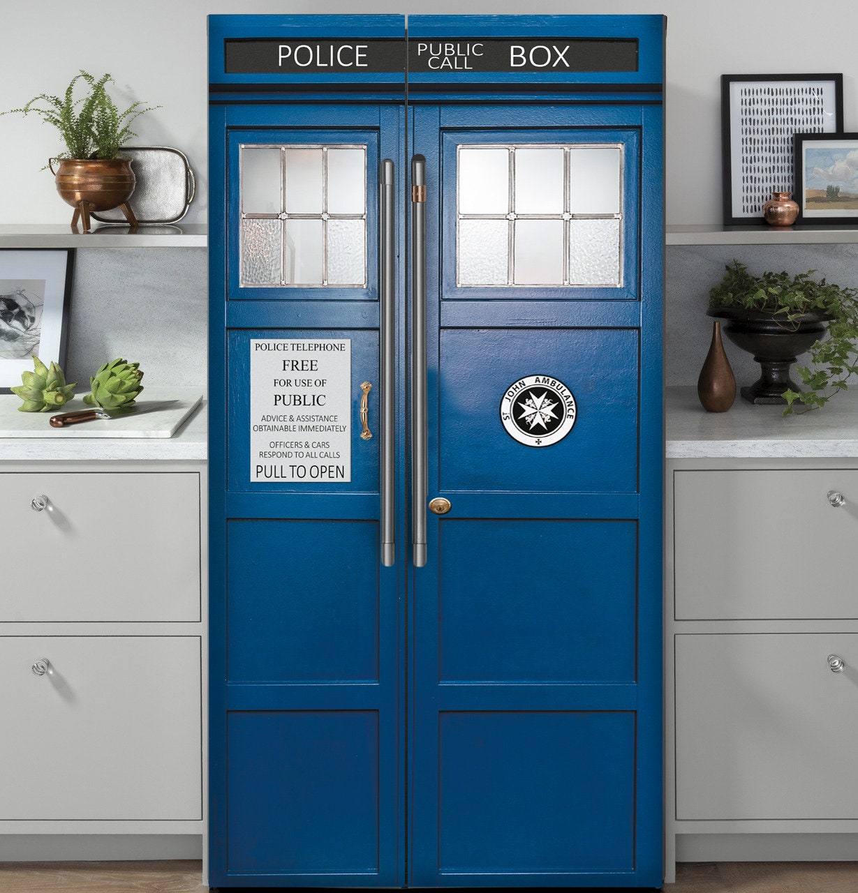 Tardis Fridge wrap, Tardis Refrigerator Wrap, Policebox door cover, Dr Who tardis door decal, Tardis Wall decal, Tardis Door Mural Skin