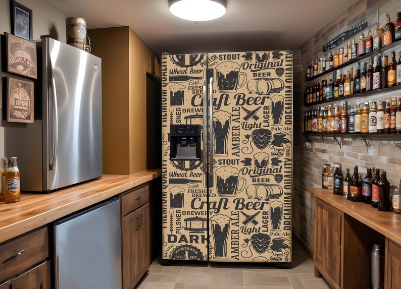 Fridge Wrap Beer Vinyl Decal, Refrigerator Wrap Stickers, Beer Fridge ...