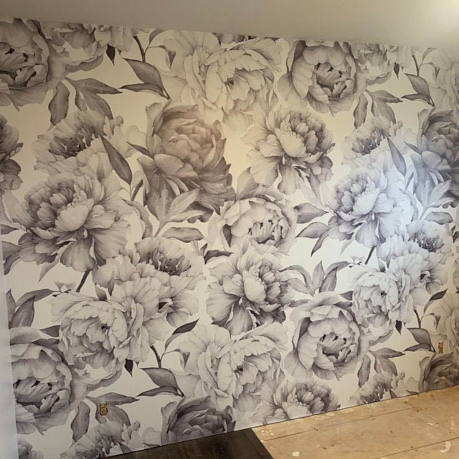 Peony Wallpaper Black and White Peonies Wallpaper Peel and Etsy