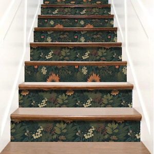 Stair Riser Decals Botanical, Dark Whimsical Stair Decals, Staircase Decals Peel & Stick Vinyl, Stair Riser Stickers, Stairway Strips Decor