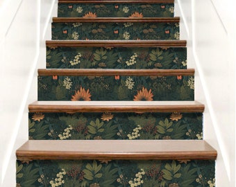 Stair Riser Decals Botanical, Dark Whimsical Stair Decals, Staircase Decals Peel & Stick Vinyl, Stair Riser Stickers, Stairway Strips Decor