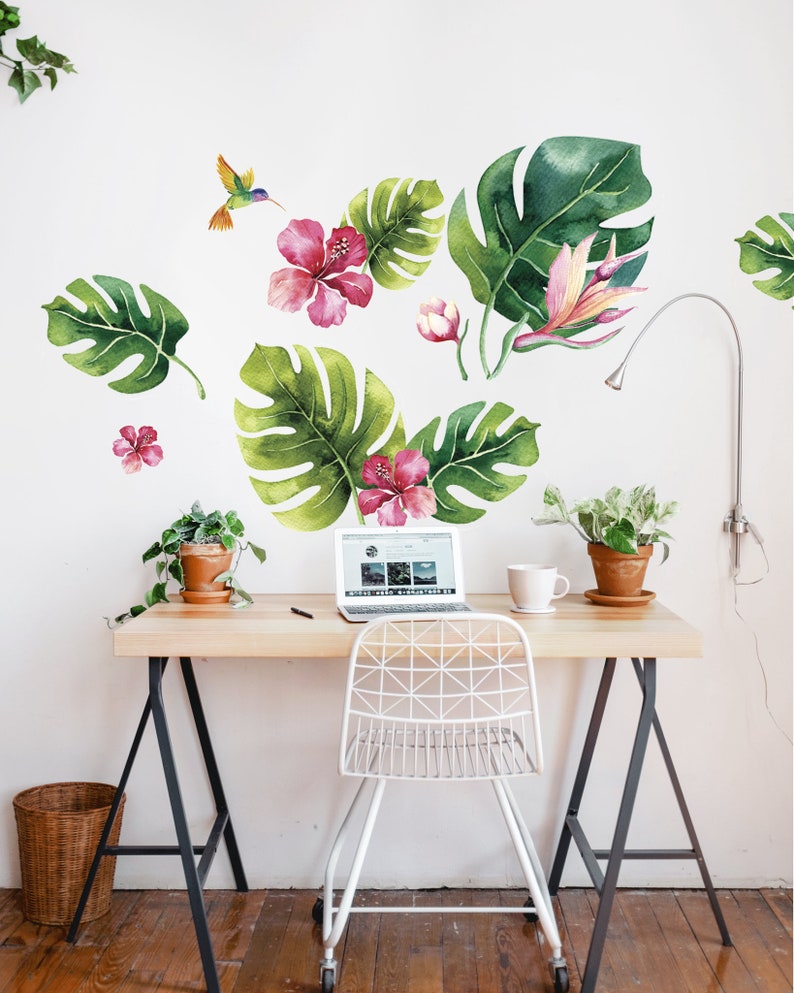 Tropical Leaf Wall Decal Jungle Theme Nursery Wall Decor Etsy