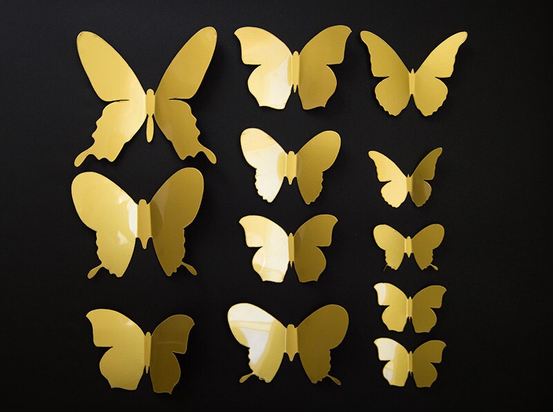 3D Wall Butterflies 12 Gold Plastic Butterflies 3D Butterfly Etsy