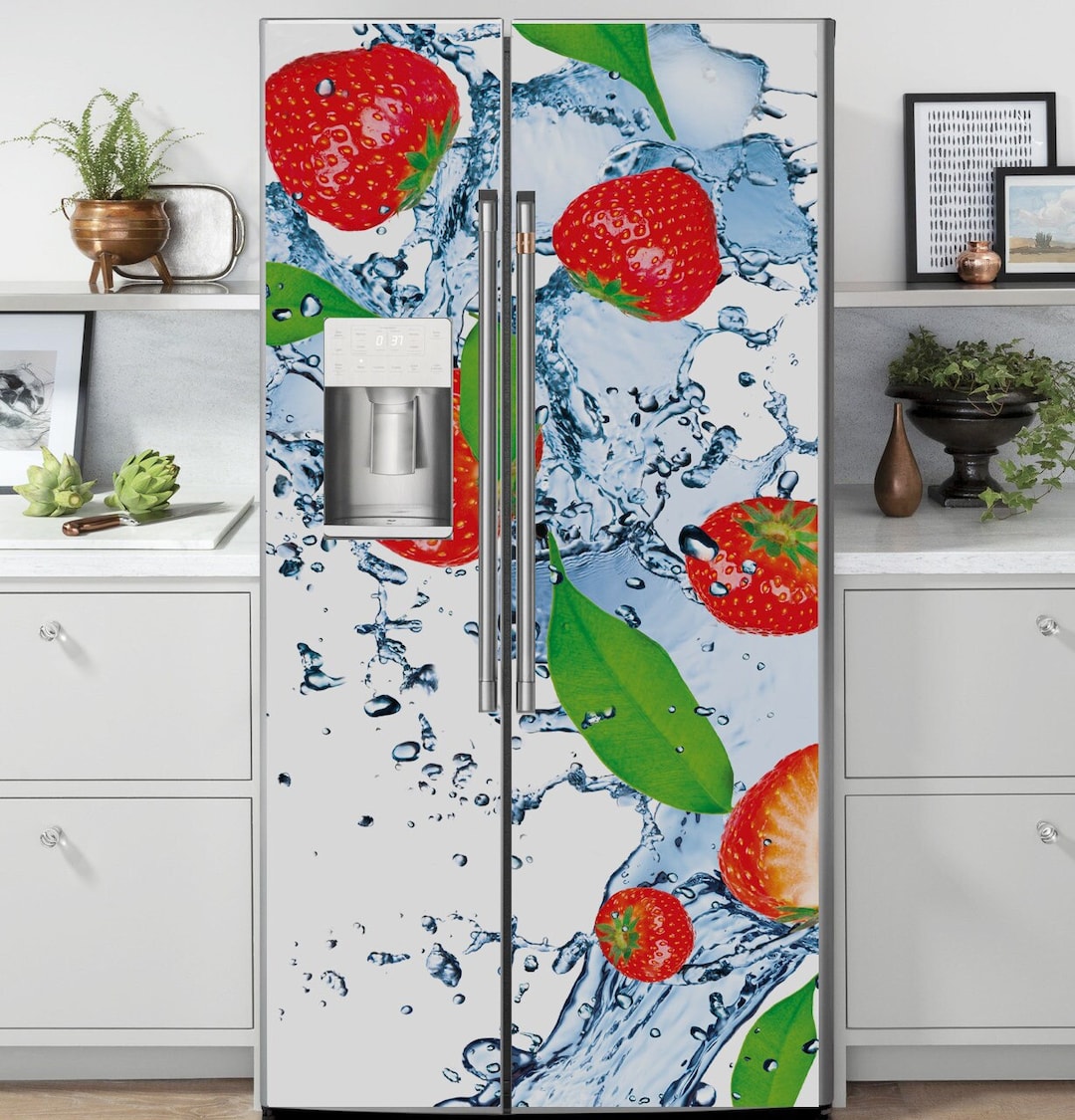 Strawberry Fridge Wrap Side by Side, Refrigerator Wrap, Fruit Fridge