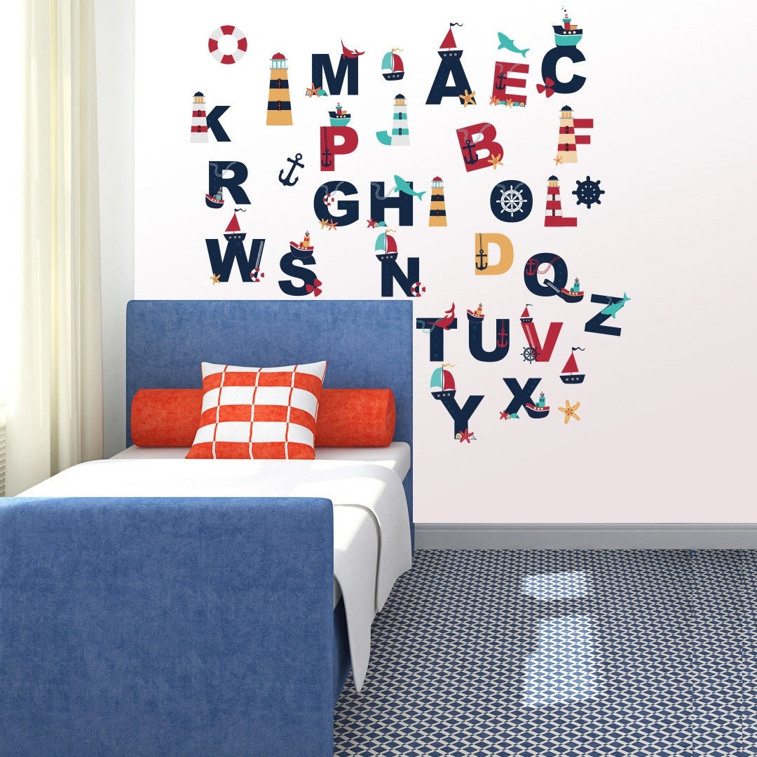 Nursery Alphabet, Alphabet Wall Decal, Upper-case Alphabet Wall Decal ...