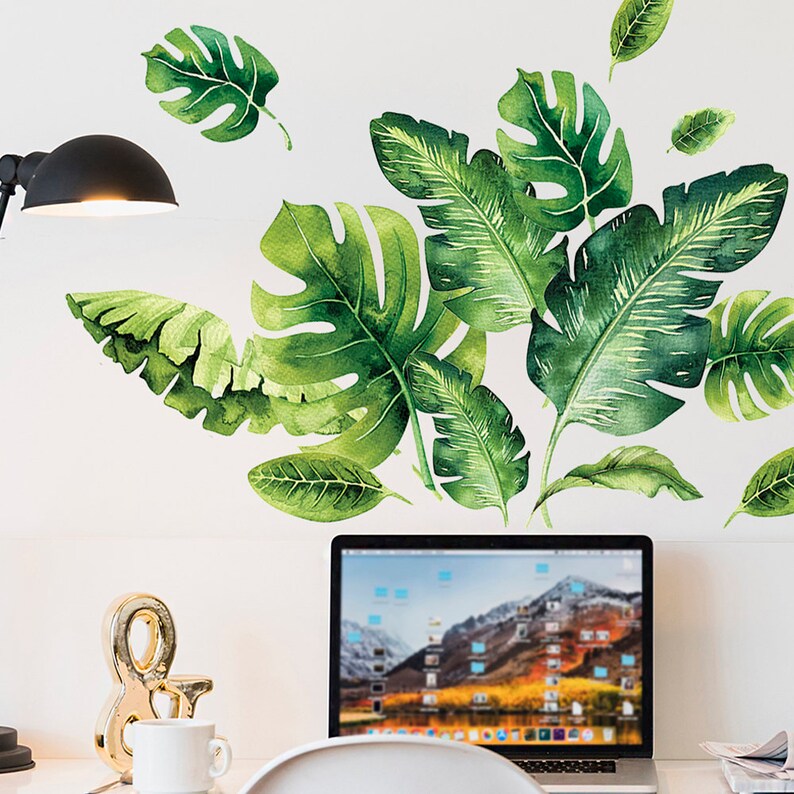 Jungle Leaf Wall Decal Nursery Bathroom Tropical Leaf Wall Etsy
