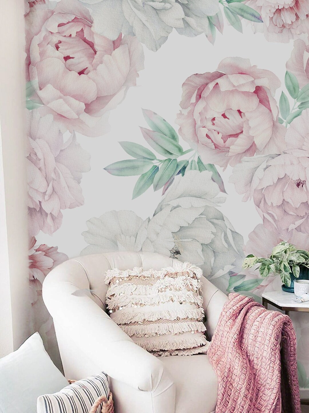 Pink Peony Wallpaper Nursery Peel and Stick, Peony Flower Wallpaper ...