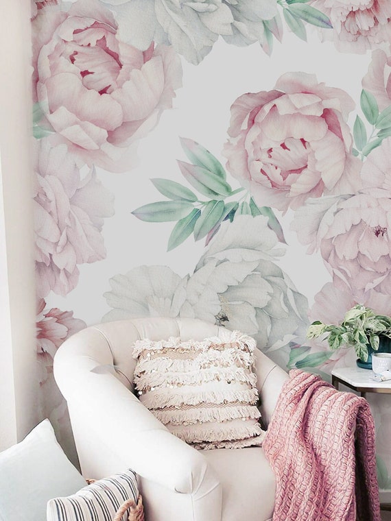 Pink Peony Wallpaper Nursery Peel and Stick Peony Flower Etsy
