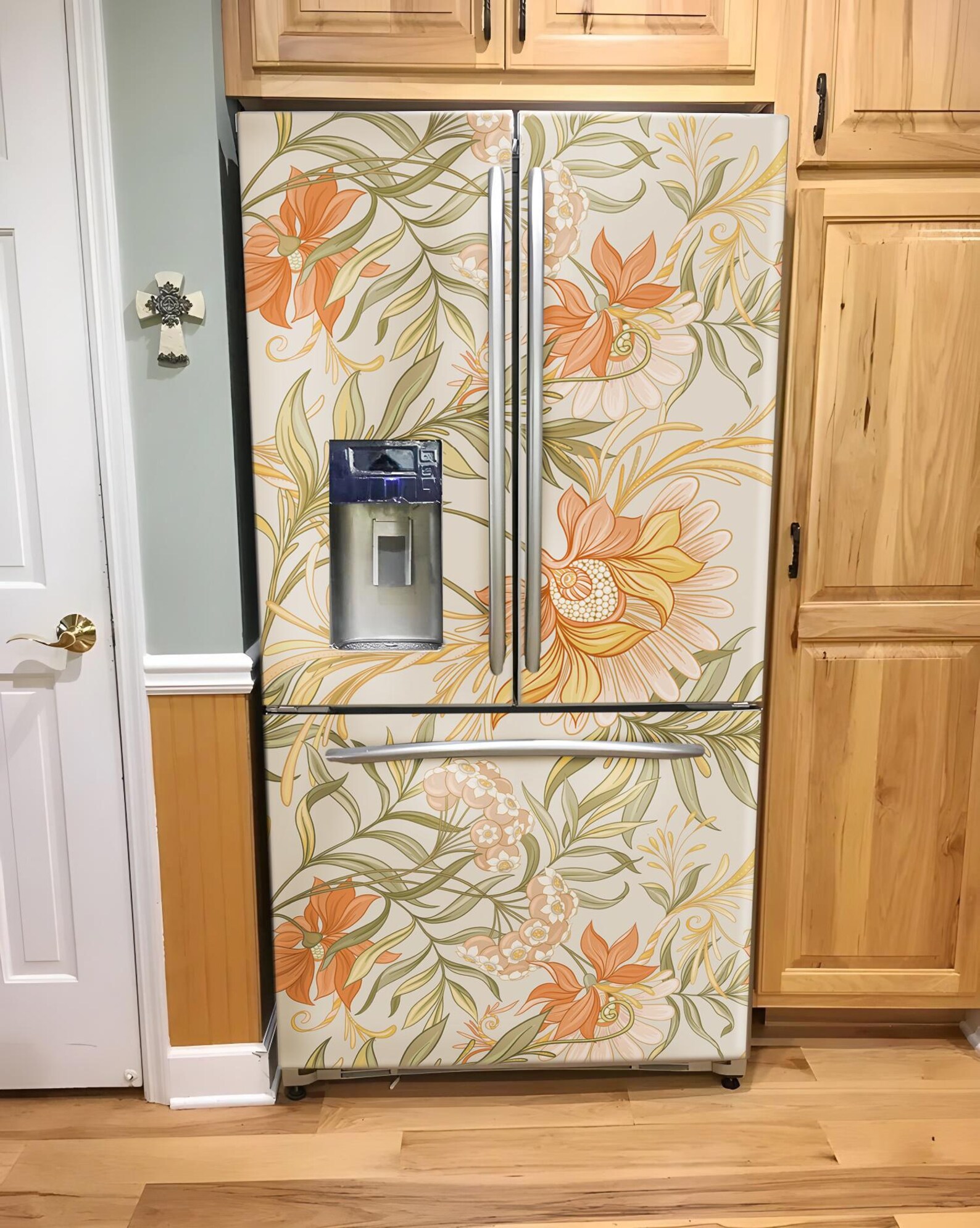 Art Nouveau Fridge Wrap Floral, Refrigerator Wrap Vintage Vinyl Side by ...